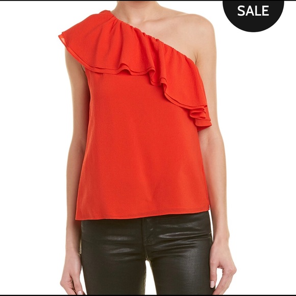 Rebecca Taylor One Shoulder Top in Candy Apple - Picture 2 of 5
